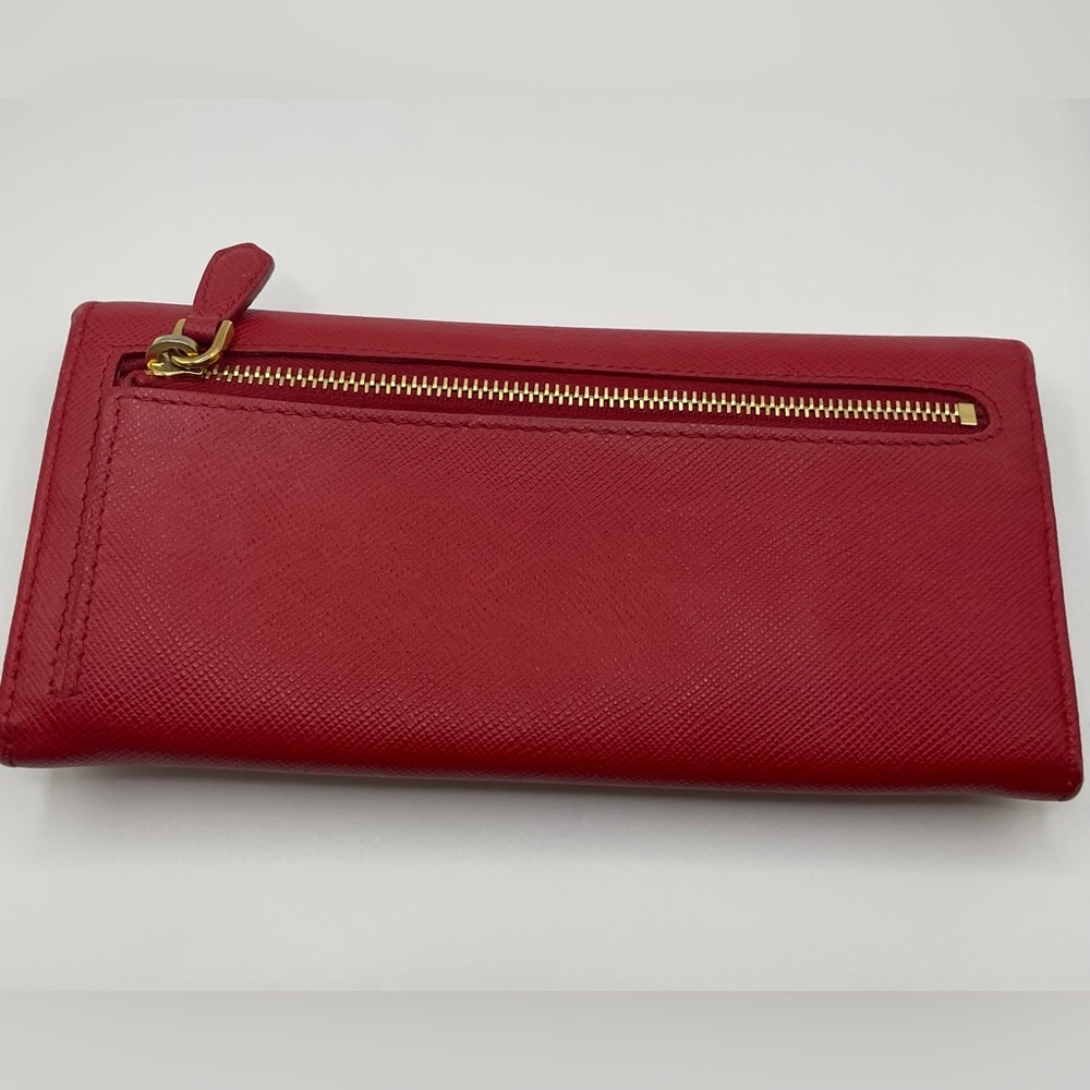 Prada - Saffiano Leather | Double Snap Long Wallet - Red | Gold Hardware - Picture 10 of 16